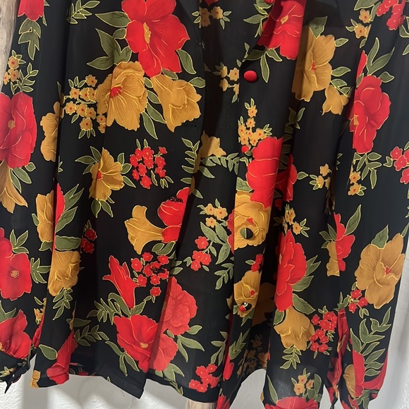 Floral sheer blouse, no size but fit like small medium - Picture 2 of 4